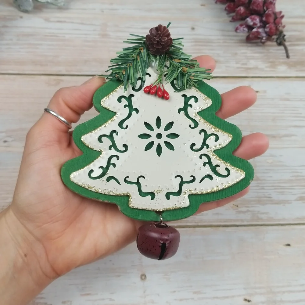 Christmas tree green Ornament with jingle bell hanger